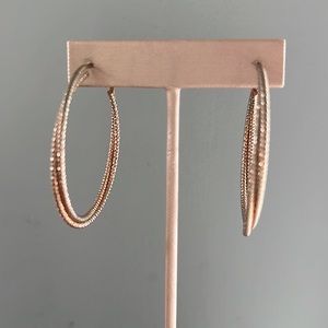 Rose/Bronze and SilverTone 2 Inch Diamond Cut Twist Hoop Earrings